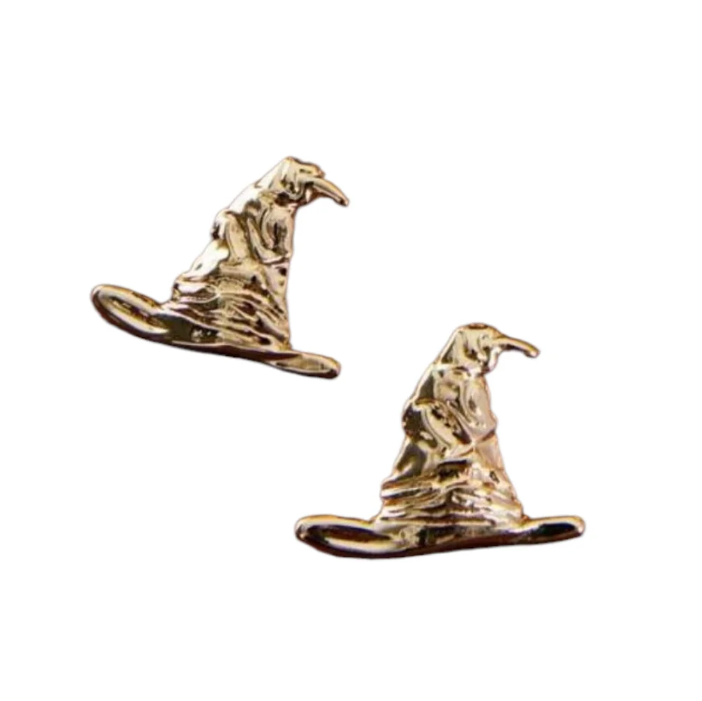 14K Gold Harry Potter Gold Wizard Hogwarts Magic Sorting Hat Stud Women Earrings